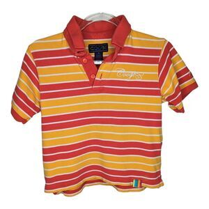 Coogi Boys Polo Shirt Size 7 Short Sleeve Striped‎ Red Orange Button Up